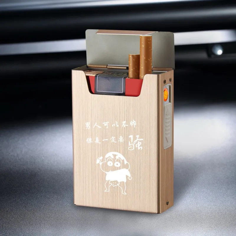 Confident Cigarette Case Box Lighter for Smoking Aluminum Alloy USB Rechargeable Lighter Windproof Lighter Case Electronic Gadgets - Цвет: Confident