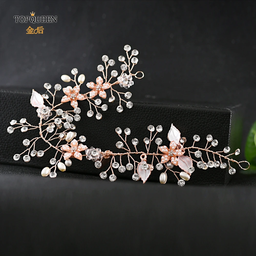 TOPQUEEN HP236-RG Rose gold hair accessories wedding rose gold bridal hair pieces rhinestone headbands pearl hair piece