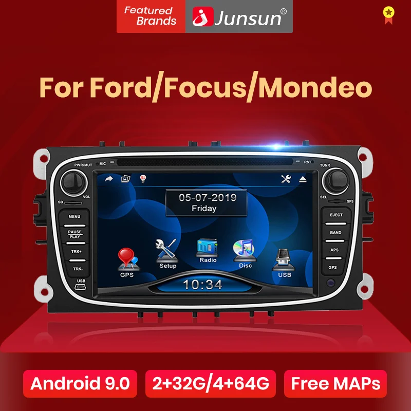 Junsun 2 din автомагнитола dvd плеер для Ford Focus Mondeo S Max C Galaxy Kuga Android 9 0 gps навигация 4 + 64 Гб