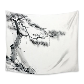 

Chinese Ink Painting Pine Tree Tapestry Wall Hanging Polyester Home Bedroom Bedspread Beach Mat Blanket Yoga Mat Dorm Decor