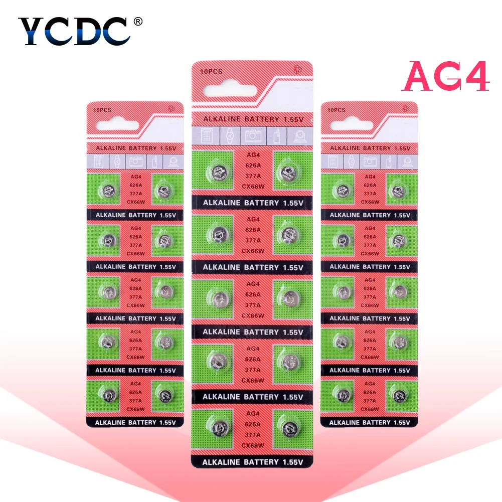 YCDC 10-100Pcs 1.55V AG4 SR626 177 Alkaline Button Cell Batteries For Watch Toys Remote Coin Battery 626A 377A CX66W Single Use