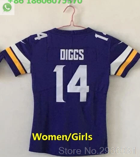 Миннесота,, качественная женская футболка 8 Sam Bradford 14 stefon diggs 19 adam thilen 22 Harrison Smith 33 Dalvin Cook