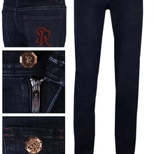 Джинсы миллиардер, хлопок, Воловья кожа, мужские, новинка, зимние, толстые, модные, удобные, вышивка, английский узор, на молнии