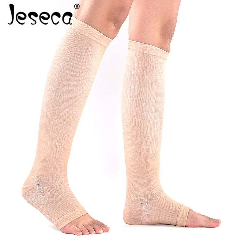 

Jeseca New Unisex Stockings Compression Underwear Open Toes Pressure Varicose Vein Knee High Long Sox Pressure Circulation