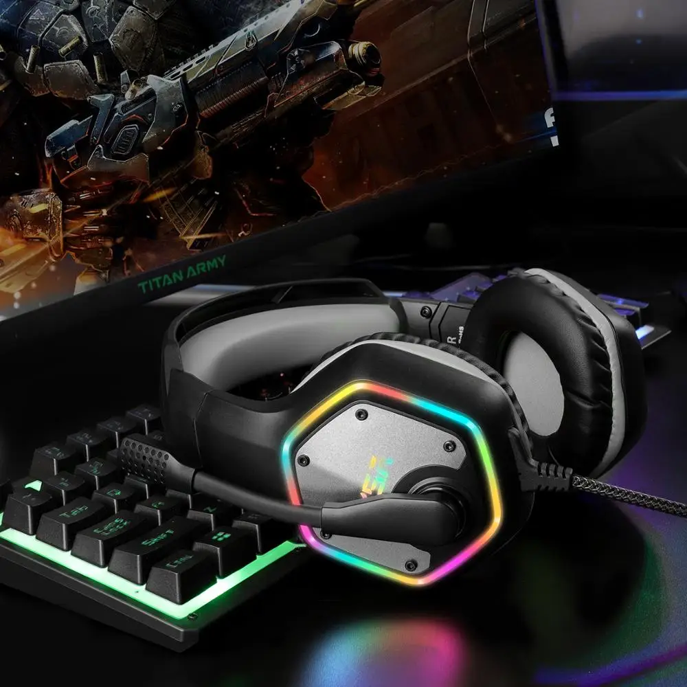 EKSA E1000 Игровые наушники проводные ПК PS4 игровая гарнитура 7,1 виртуалные объемные басы Наушники с микрофоном флэш светодиодный светильник для геймера