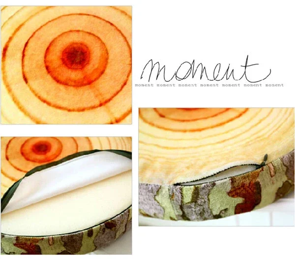3D Novelty Stump Log Wood Throw Pillow Sycamore Tree Cushion Home Office Car Soft Decor