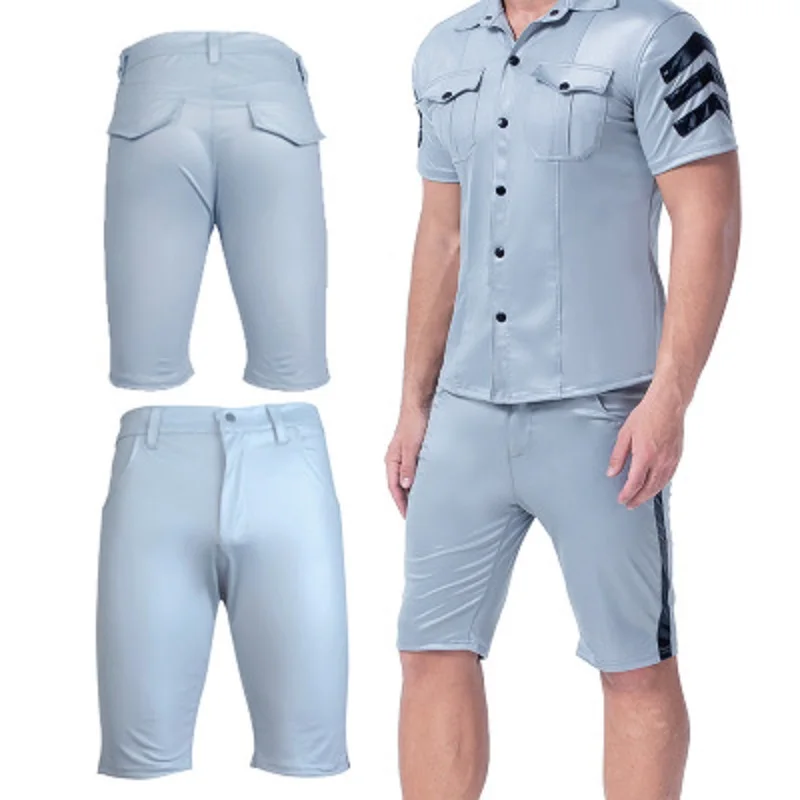 

Sexy Lacquer Leather Casual Shorts Performance Ballroom Knee-Length Pants Fashionable Breeches Patent Leather Outfit Role Play