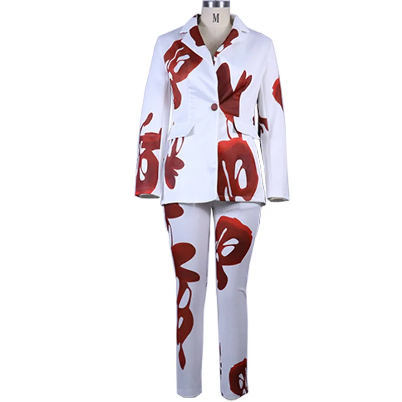 jogging suits women Women Blazer and Pant Sets Two Pieces OL Single Button Jacket Formal Suit Autumn Winter New Notched Collar Printing Outfits white short suit set