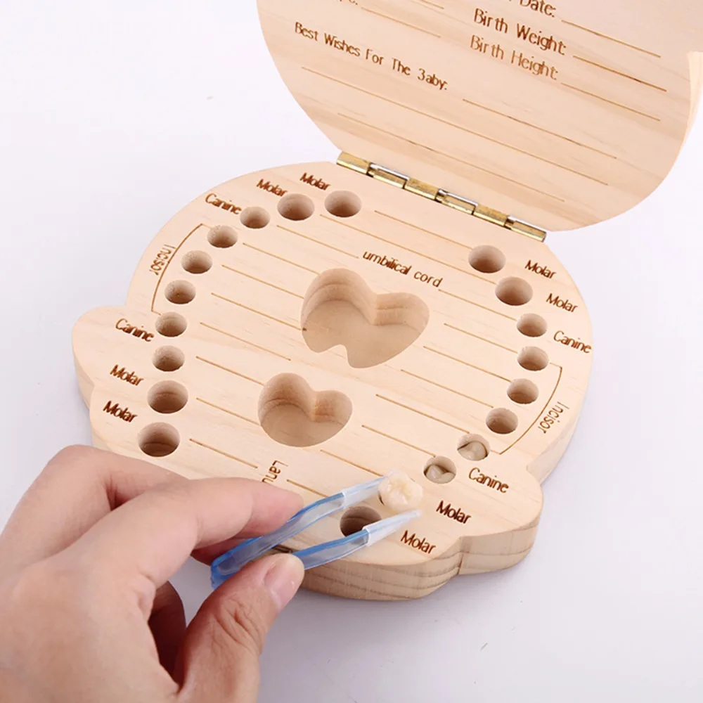 Испанская английская русская французская детская деревянная коробка для хранения молочных зубов для хранения зубов пуповина для сохранения 3,7 см