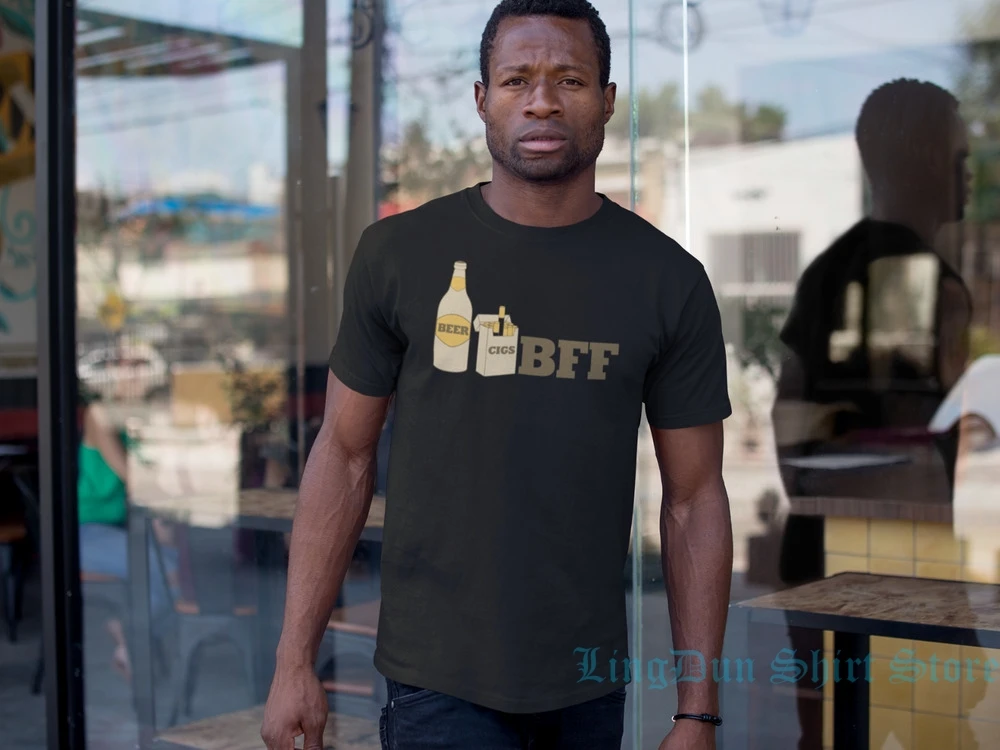 Camiseta de Beer and Cigs para hombres y mujeres, camisa con logotipo de mejores amigos para siempre, broma de sarcasmo, negra, 100% algodón| Camisetas| - AliExpress