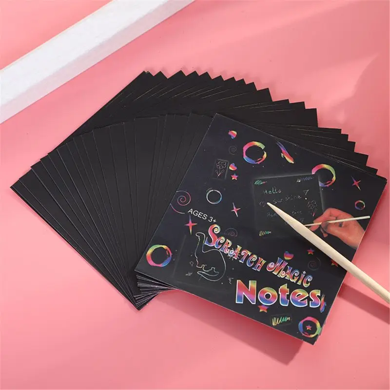 24 Sheets Scratch Paper Rainbow Painting Sketch Pads DIY Art Craft Scratchboard 3