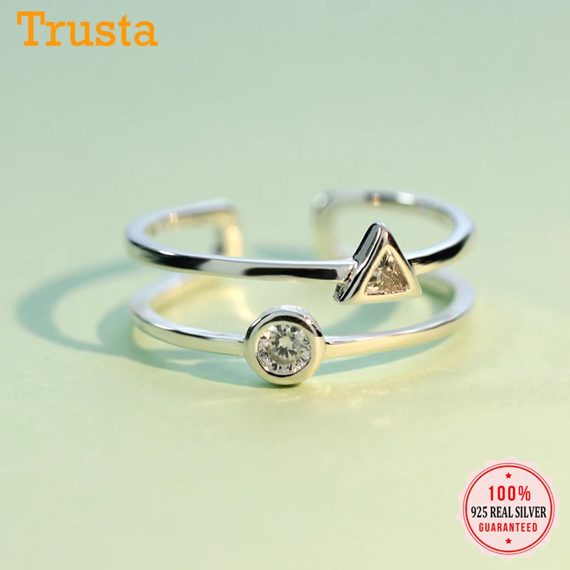 Trusta,, 925 пробы, серебряное модное ювелирное изделие, Двухслойное круглое треугольное кольцо, размер 5, 6, 7, для девочек, детский Рождественский подарок, DS721