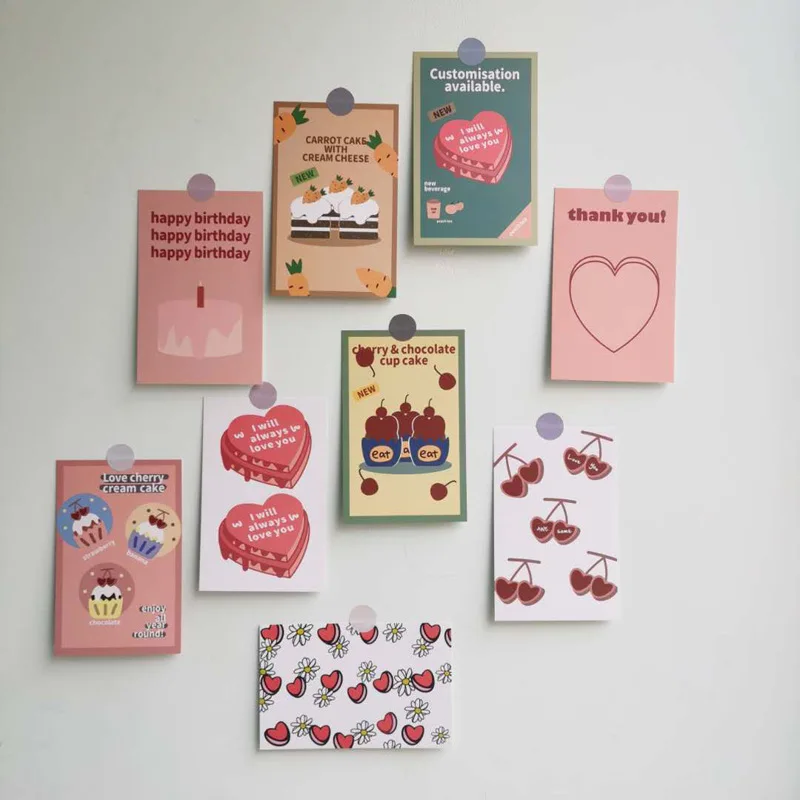 

Korean Ins Love Cake Birthday Blessing Greeting Card 9 Sheets Creative Postcard Wall Sticker Background Diy Cute Decoration Card