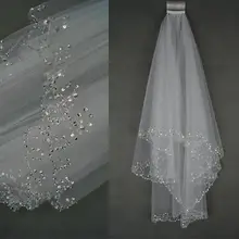 Новинка 2 уровня белый/слоновая кость блестки бисером Край свадебная фата невесты с расческой