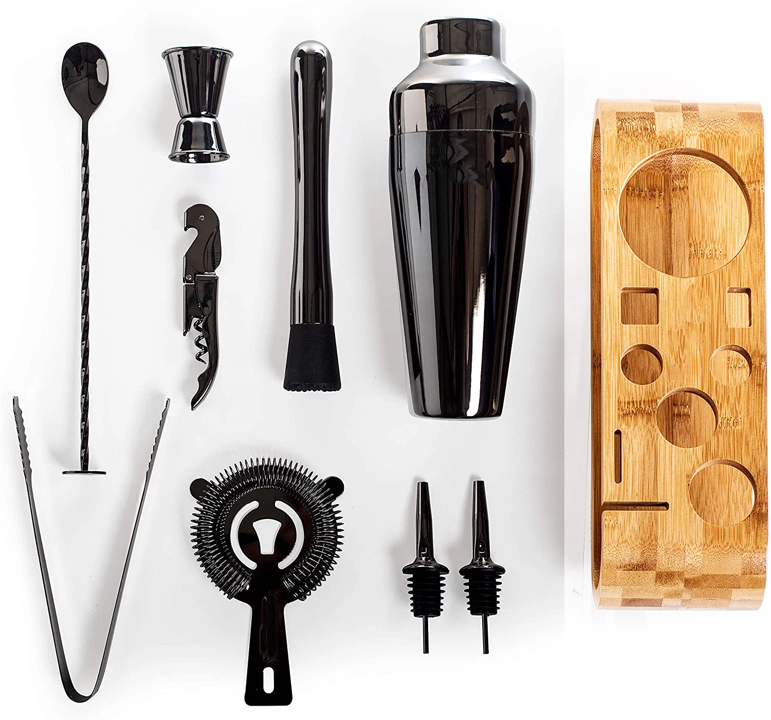 Bartender Kit: 10-Piece Bar Set Cocktail Shaker Set with Stylish Wooden  Stand