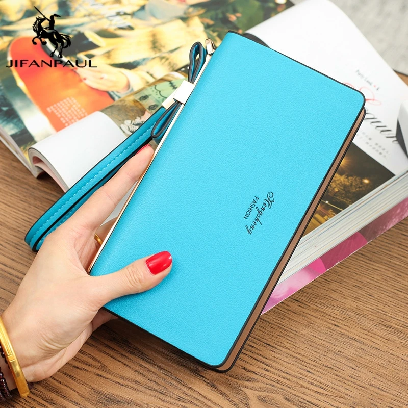 

JIFANPAUL 2020 New Ladies Wallet New Clutch Bag Long Zipper Soft Leather Bowknot Women's Bill Banknote Phone Wallet
