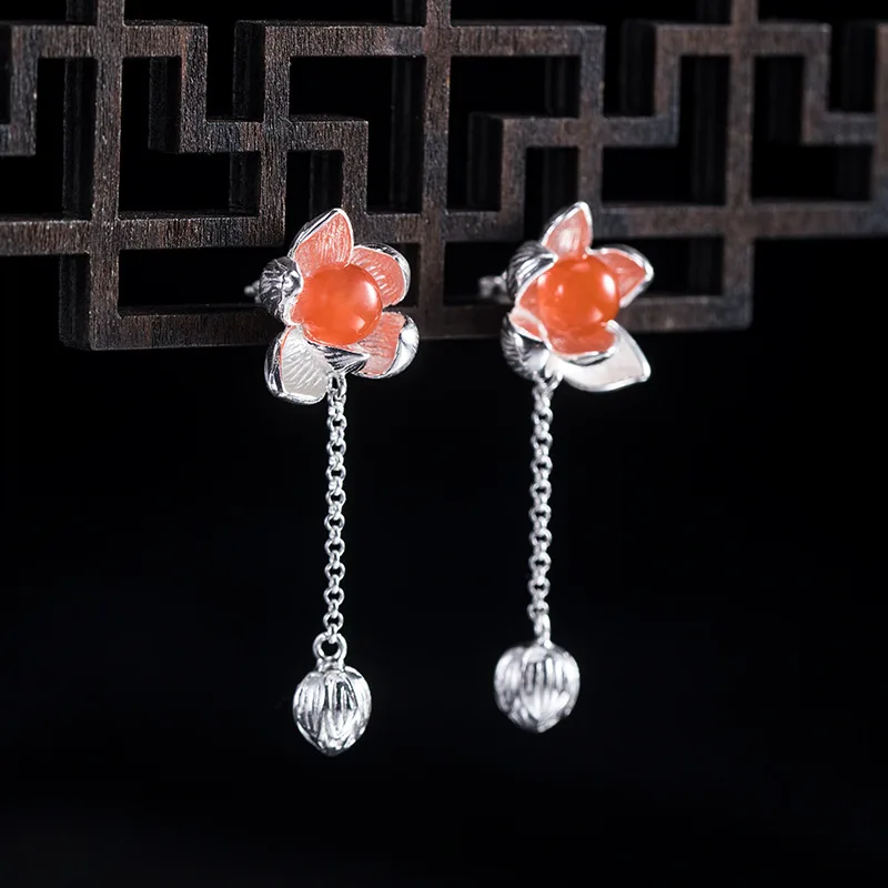 

Lotus Flower Earring for Girls long earrings with stones Red 2020 Drop Earrings Women bijoux Earing Fashion Jewelry