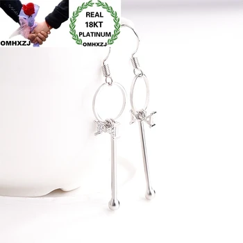 

OMHXZJ Wholesale European Fashion Woman Girl Party Birthday Wedding Gift Bow Tassel Zircon 18KT White Gold Drop Earrings EA497