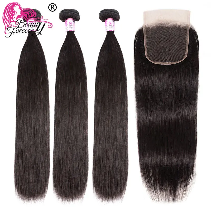 Beauty Forever Brazilian Hair Straight Bundles With Closure Medium