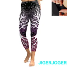 JIGERJOGER Весна Высокий пояс карман Дерево жизни Мандала розовый 3/4 брюки "Капри" для йоги Леггинсы Шорты 7/8 компрессионные колготки