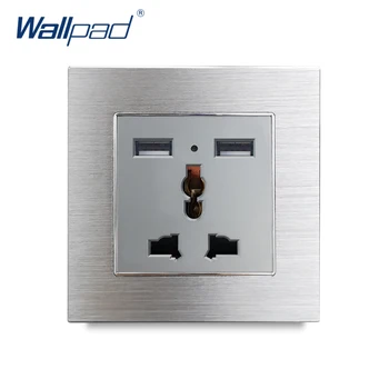 

Universal Socket with Dual USB Charging Port with Neon Wallpad Silver Metal 13A UK Universal socket with 2 USB Ports