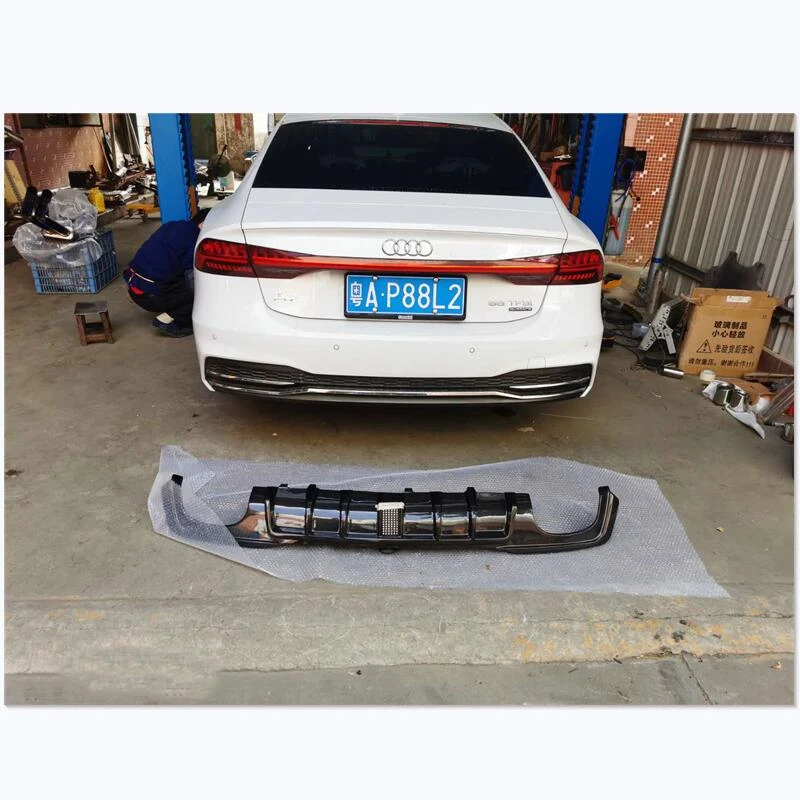 

High Quality Carbon Fiber Rear Diffuser Lip Spoiler For Audi A7 S7 2019 2020 2021 2022 Car Bumper Accessories With Lamp