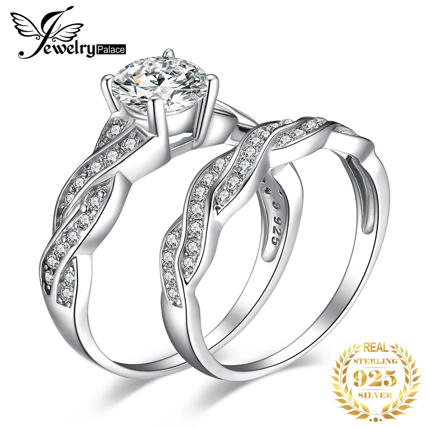 Jewelrypalace 2個婚約結婚式女性のためのセット925スターリングシルバー1.5ct aaaaa cz模擬ダイヤモンドインフィニティリング  AliExpress