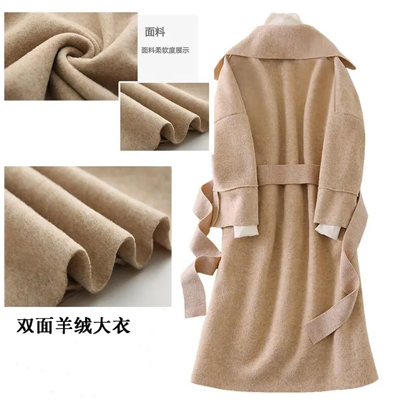 

AYUSNUE Cashmere Coat Female 2020 Long Wool Jacket Spring Autumn Pink Ladies Coats Overcoat Korean Sobretudo Feminino KJ2541
