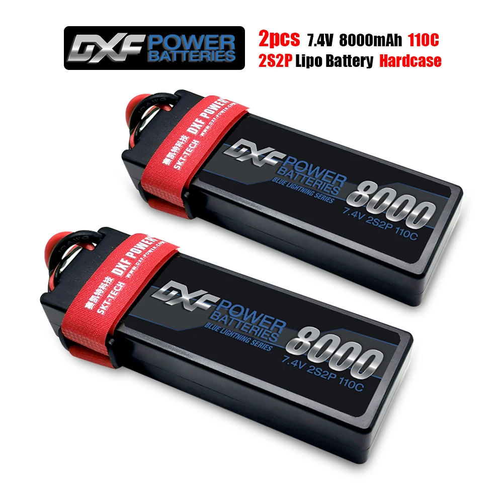 $36.08 DXF 2PCS 2S 74V 8000mAh 110C Max220C Lipo Battery RC Parts with T plug Comfortable for TRXX C