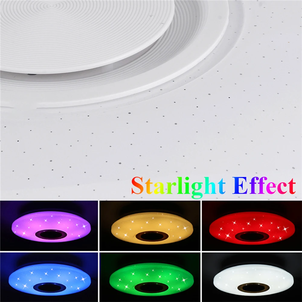 Conduziu a Lâmpada Música com Alto-falante Mudando a Luz de Teto Música Quente Montagem Embutida Redonda Starlight Bluetooth Pode Ser Escurecido Cor 60 w Rgb Mod. 255493 7 Cheap Luzes de teto