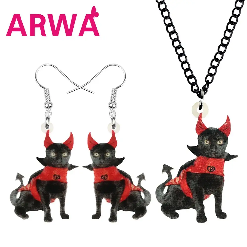 Акриловые Ювелирные наборы ARWA в виде черной кошки на Хэллоуин серьги милых котят