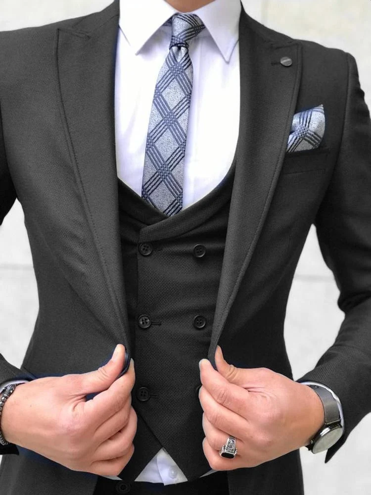 

New Arrival One Button Groomsmen Peak Lapel Groom Tuxedos Men Suits Wedding/Prom Best Man Blazer ( Jacket+Pants+Vest+Tie) B193