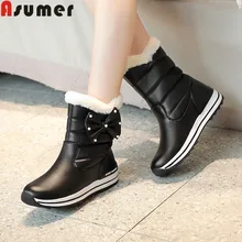 ASUMER/ г. Новые зимние ботинки женские Теплые ботильоны с круглым носком Теплые женские ботинки без застежки на плоской платформе большой размер
