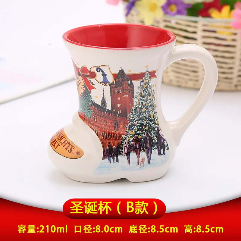 Christmas B Мультяшный Снеговик Санта Клаус керамическая стеклянная кофейная чашка Рождественская чашка офисная кофейная кружка Caneca рождественские подарки чашка - Цвет: Christmas B
