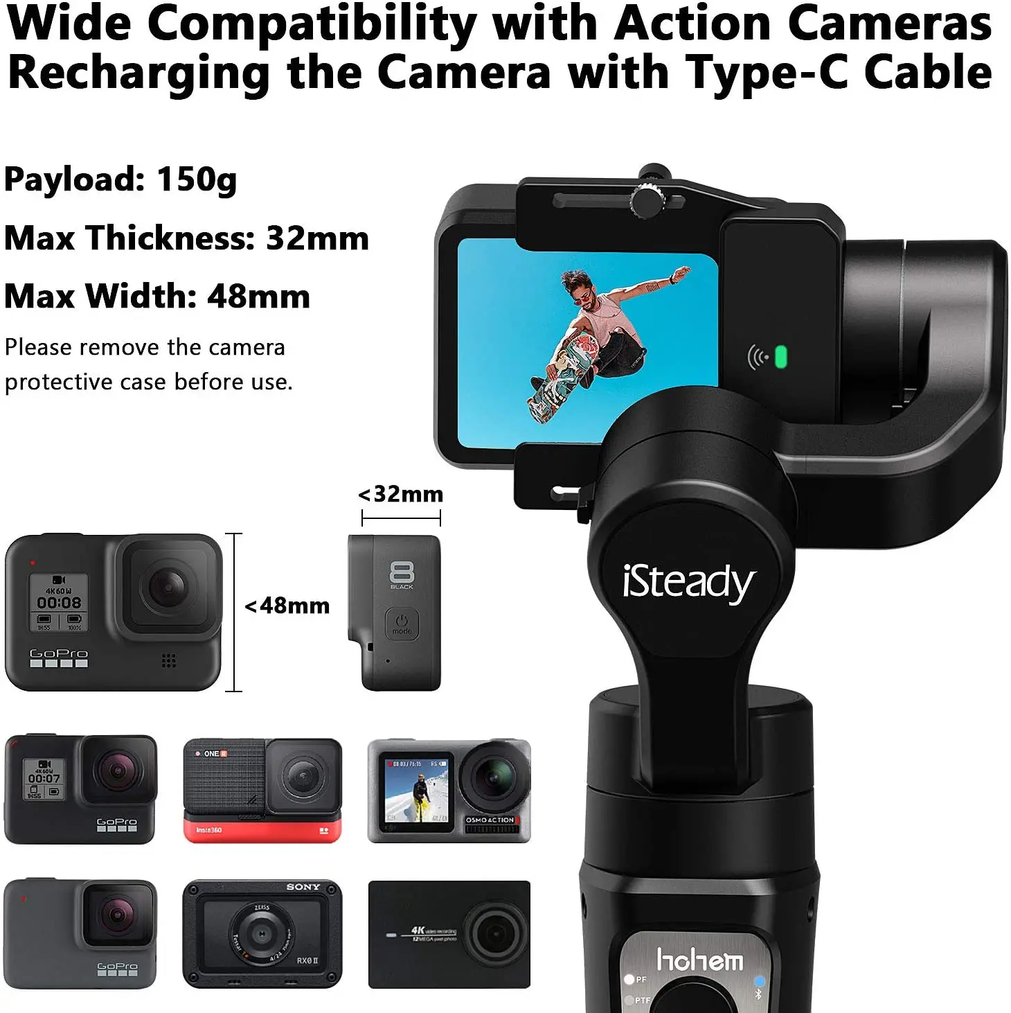 Hohem-gimbal stabilizer isteady pro 3 3軸,gopro 8アクションカメラ用,ハンドヘルド,hero 8 7 6  5 4 osmoaction用