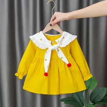 

Baby Girls Dress Autumn Lovely Long Sleeve Dot Patchwork Party Dress Girls Kids Princess Dresses Spring Newborn Dress 6-24M