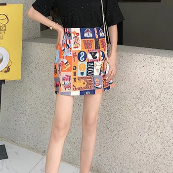 

New Fashion High Waist A Line Skirt Women Summer Midi Skirts Girlfriends Elastic Waist Personality Printed Skirts For Women