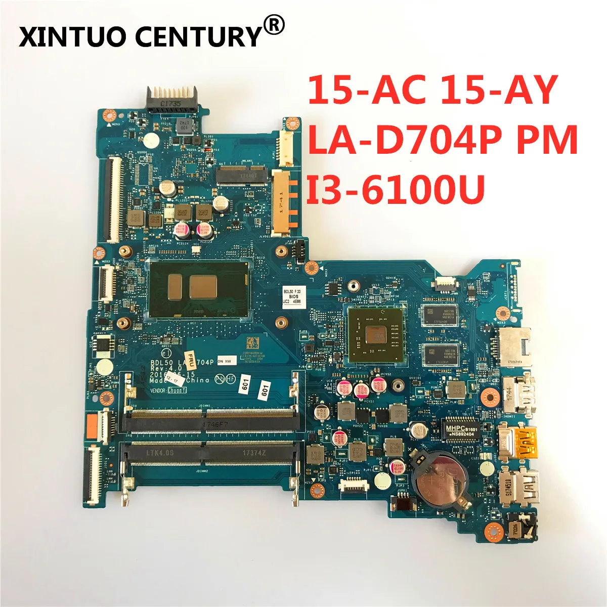 La-d704p материнская плата для HP 15-ay ноутбука встроенная графическая карта i3-6100u CPU 100%