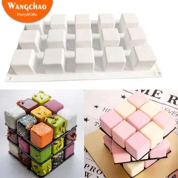 

15 Even Rubik's Cube Chocolate Mold 9 Palace Gefang Square Shape Square Body Sandwich Mousse Cake Silicone Mold Baking Tools