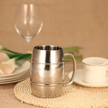 

500Ml Double-Wall Stainless Steel Drinking Coffee Tea Cup with Handle Tub-Shaped Beer Mug Beverage Picnic Cup Drinkware