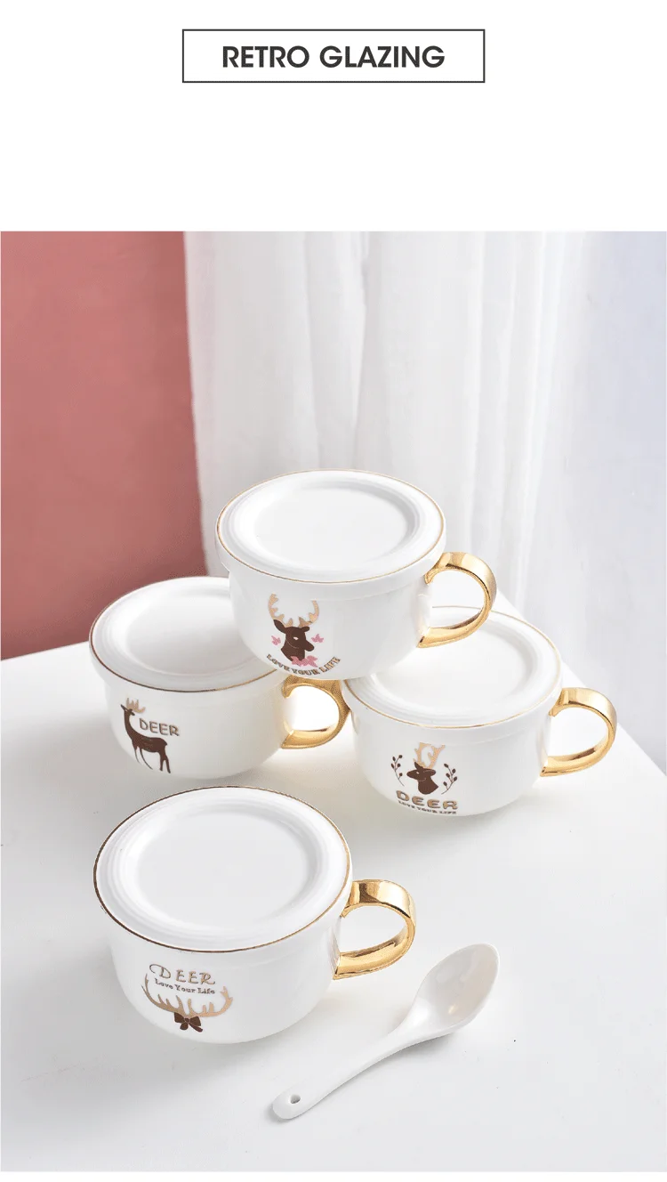 OUSSIRRO милый олень керамика кружка с крышкой Ложка кружки кофе молоко чай чашки Новинка подарки