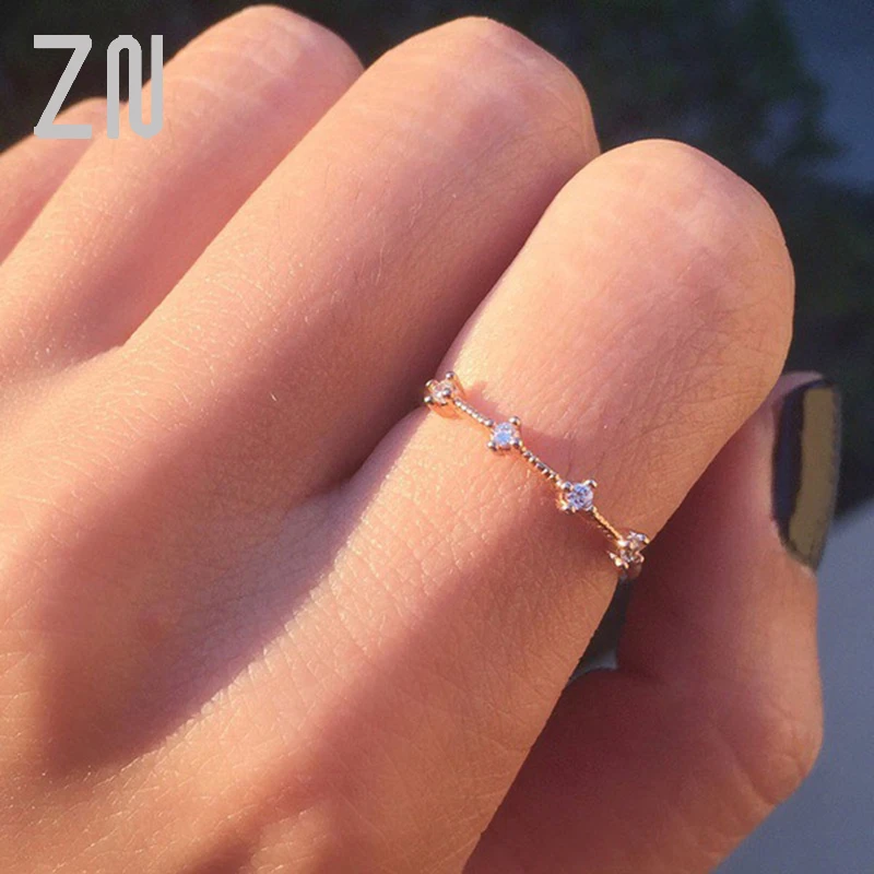 ZN Anillos sencillos para mujer, anillos de compromiso con incrustaciones de diamantes de imitación, alianzas de boda de lujo, regalos de joyería|Anillos| AliExpress