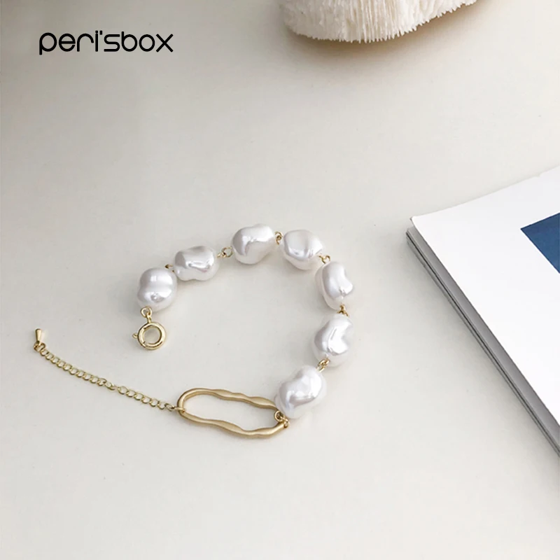 Peri'sbox искусственный большой браслет из удлиненного жемчуга белый браслет с жемчужинами в стиле барокко многослойные с круг неровный жемчуг браслеты для женщин