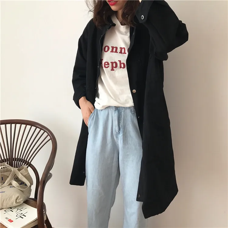 Photo Shoot Spring New Style Korean-style CHIC College Style Waist Hugging Long Sleeve Mid-length Trench Coat