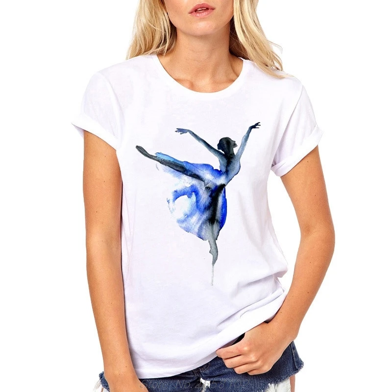 

Hot Sale Tee Aqua Ballerina T Shirt Women Summer Tshirts Female Causal T-shirt Clothing Short Sleeve Ballet Tops For Girl