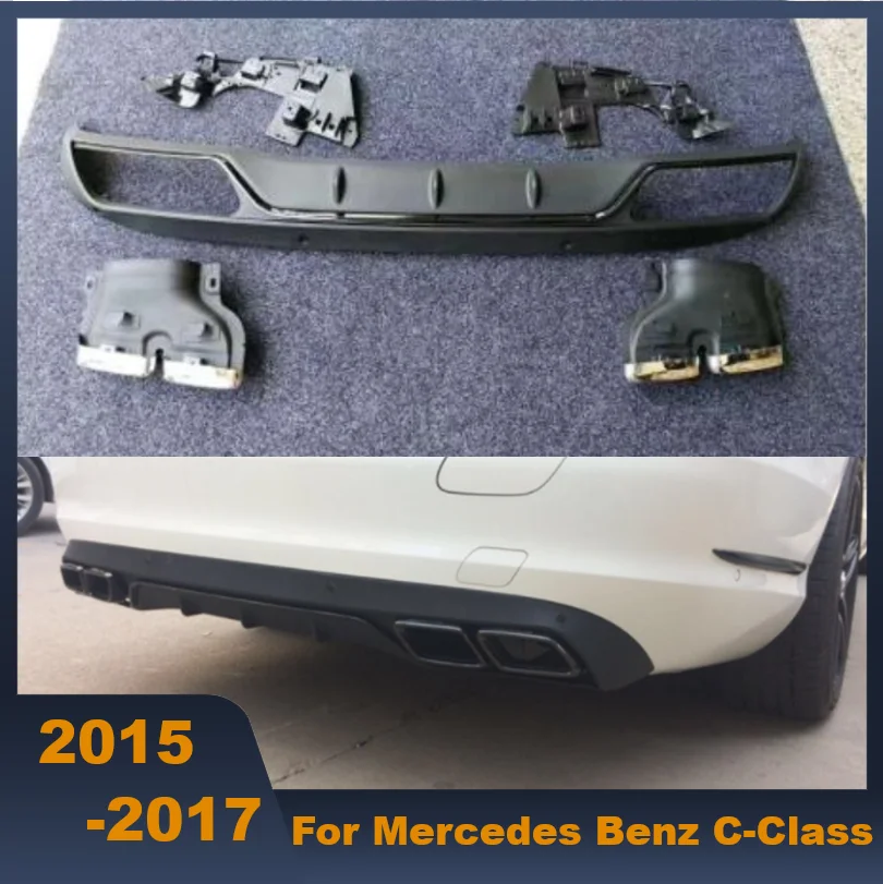 

Rear Bumper Lip Diffuser With Exhaust Pipes For Benz W205 C200 C220 Change To C63 AMG Look 2015-2017