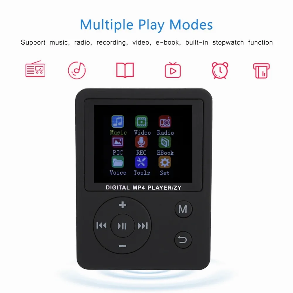 Thin Lightweight Portable Color Screen HiFi Player MP3 MP4 Music Player USB2.0 Round Button Multiple play modes