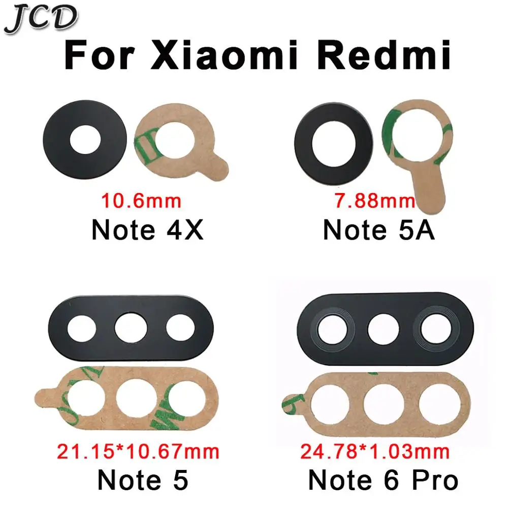 JCD 2 шт. для Xiaomi Redmi Note 4X 5 5A 6 Pro задняя камера стеклянный объектив с наклейкой