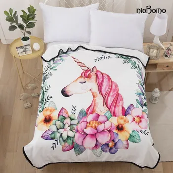 

niobomo New 2020 Fashion plaid bedspread blankets for bed high quality blanket 3D 100%Polyester Olive unicorn pattern