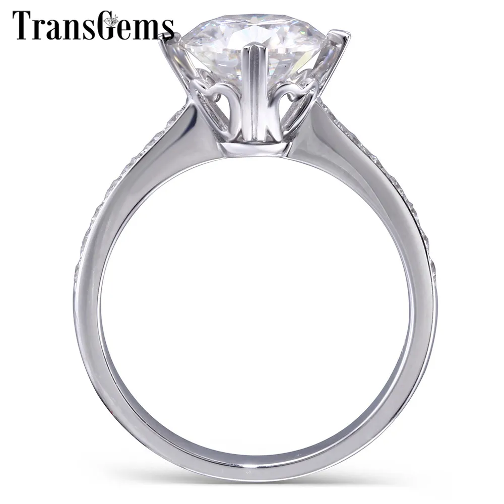 

Transgems 18K AU750 White Gold Main 2ct 8mm F Colorless Moissanite with Accents Heart Shape Prongs Gold Ring Band Width 3mm